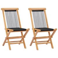 Tuinstoelen inklapbaar 2 st massief teakhout en touw - thumbnail