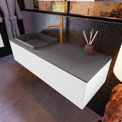 Badkamermeubelset Mondiaz Erin 120 cm met 1 Lade met RIDGE Wastafel Links Dark grey met 1 kraangat Greeploos Mat Talc