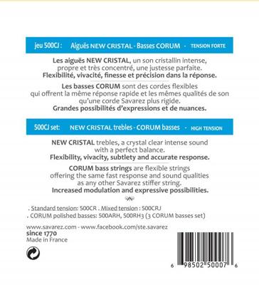 Savarez New Cristal Corum 500-CJ high tension snarenset Savarez New Cristal Corum 500-CJ high tension snarenset