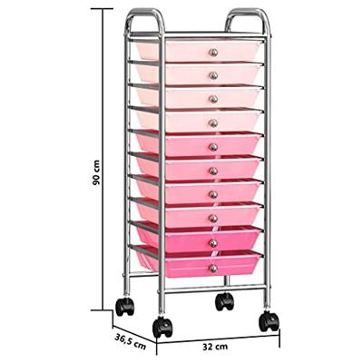 VidaXL Opbergtrolley met 10 lades mobiel kunststof ombre roze