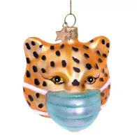 Vondels glazen kerstbal panter met mondkapje 7.5cm goud - thumbnail