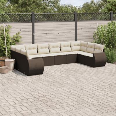 11-delige Loungeset met kussens poly rattan bruin