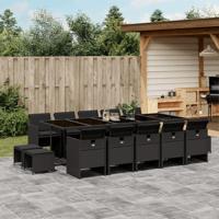 15-delige Tuinset met kussens poly rattan zwart - thumbnail