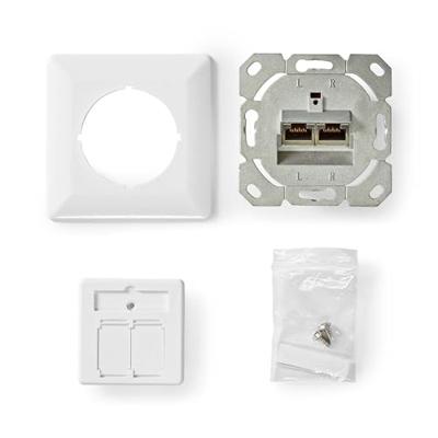 Netwerk Wanddoos | Inbouw | 2 poort(en) | CAT6 | Recht | Female | Goud Verguld | PVC | Wit | Doos - thumbnail