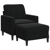 Fauteuil met voetenbank 60 cm fluweel zwart - thumbnail