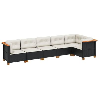 6-delige Loungeset met kussens poly rattan zwart