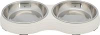 Trixie voerbak kat dubbel melamine / rvs wit - thumbnail