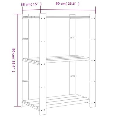 VidaXL Opbergrek 3-laags 60x38x90 cm massief grenenhout grijs VidaXL Opbergrek 3-laags 60x38x90 cm massief grenenhout grijs