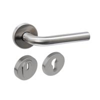 Intersteel set achterdeurbeslag rond: deurkruk Luzern met massieve rozetten en SKG3 veiligheidsrozetten - RVS - thumbnail