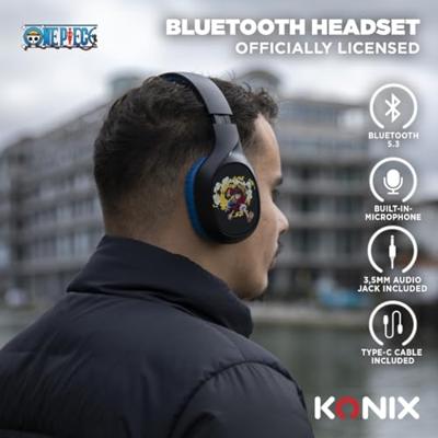 Konix One Piece Bluetooth 5.3 draadloze hoofdtelefoon voor smartphones en tablets, 30 uur batterijduur, 3,5 mm jack-kabel, Luffy-patroon Konix One Piece Bluetooth 5.3 draadloze hoofdtelefoon voor smartphones en tablets, 30 uur batterijduur, 3,5 mm jack-kabel, Luffy-patroon