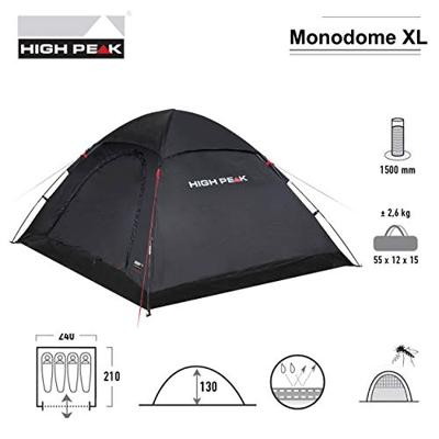 HIGH PEAK 4-persoons tent Monodome XL (Zwart) HIGH PEAK 4-persoons tent Monodome XL (Zwart)