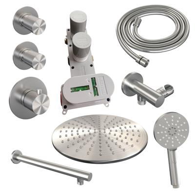 Inbouw regendouche set met thermostaat, geborsteld RVS, 30 cm douchekop, handdouche & doucheslang