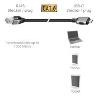 Maxtrack USB-C / RJ45 Netwerk Adapterkabel CAT 6 [1x USB-C stekker - 1x RJ45-stekker] 2.00 m Zwart - thumbnail