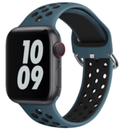 Siliconen sportband met gesp - Blauwgrijs + Zwart - Geschikt voor Apple Watch 44mm / 45mm / 46mm / 49mm - thumbnail