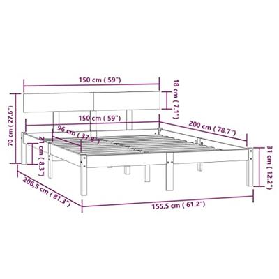 Bedframe massief grenenhout zwart 150x200 cm UK King