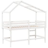 Halfhoogslaper met ladder en bedhuis grenenhout wit 90x200 cm - thumbnail