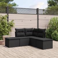5-delige Loungeset met kussens poly rattan zwart - thumbnail