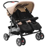 Tweelingkinderwagen staal taupe en zwart - thumbnail