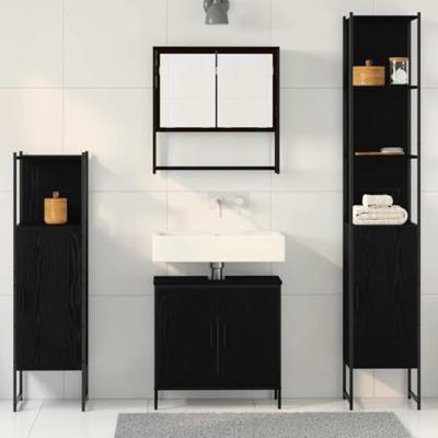 Badkamermeubelset met plank met opslag 4 pcs Zwart Bewerkt hout