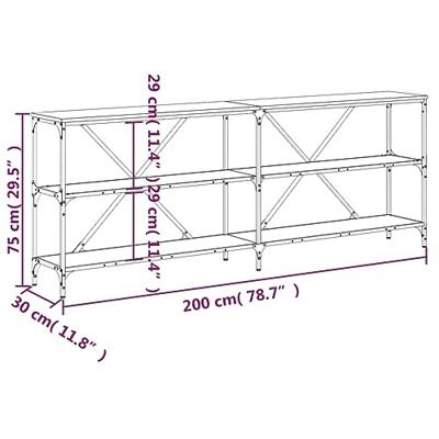 Wandtafel 200x30x75 cm bewerkt hout en ijzer gerookt eikenkleur