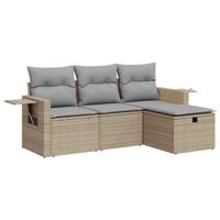 4-delige Loungeset met kussens poly rattan beige - thumbnail