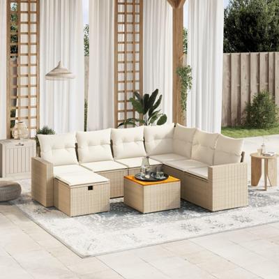 8-delige Loungeset met kussens poly rattan beige