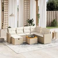 8-delige Loungeset met kussens poly rattan beige - thumbnail
