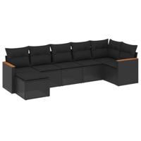 7-delige Loungeset met kussens poly rattan zwart - thumbnail
