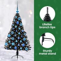 VidaXL Kunstmatig voorverlicht kerstboom met 150 led zwart 120 cm pvc - thumbnail
