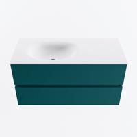 MONDIAZ VICA 100cm badmeubel onderkast Smag 2 lades. Wastafel MOON links zonder kraangat, kleur Talc. - thumbnail