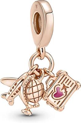 Pandora 789435C01 Hangbedel Airplane-Globe-Suitcase zilver-emaille rosekleurig-roze
