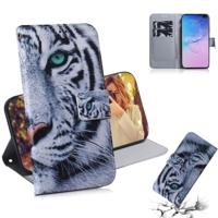 Tiger patroon gekleurde tekening horizontale Flip lederen case voor Galaxy S10 Plus met houder & card slots & portemonnee - thumbnail