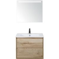 Porto Badmeubelset 70 cm - Natuur Eiken - Keramische Wastafel Wit Slim met Sence Spiegel - thumbnail