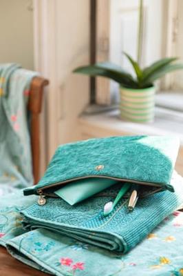 Pip Studio Pip Cosmetic Flat Pouch Large Velvet Quilted Green 30x22x1cm - thumbnail