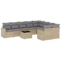 9-delige Loungeset met kussens poly rattan beige - thumbnail