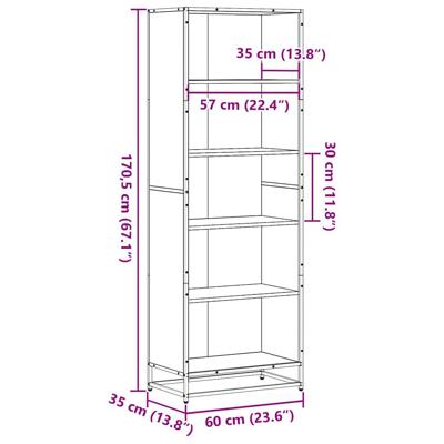 Boekenkast 60x35x170,5 cm bewerkt hout grijs sonoma eikenkleur