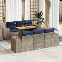 7-delige Loungeset met kussens poly rattan grijs - thumbnail