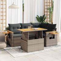 5-delige Loungeset met kussens poly rattan acacia grijs - thumbnail