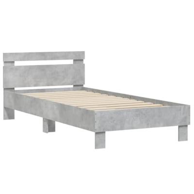 Bedframe met hoofdbord en LED-verlichting betongrijs 90x200 cm