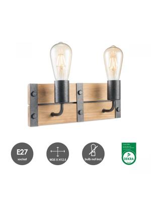 Light depot - wandlamp Denton 2L - hout / burned metal - Outlet