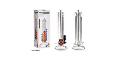 Houder voor 36 koffiecapsules Kinvara Nespresso Zilverkleurig Zilver Metaal 13 x 39 x 13 cm Draaiend 36 Onderdelen