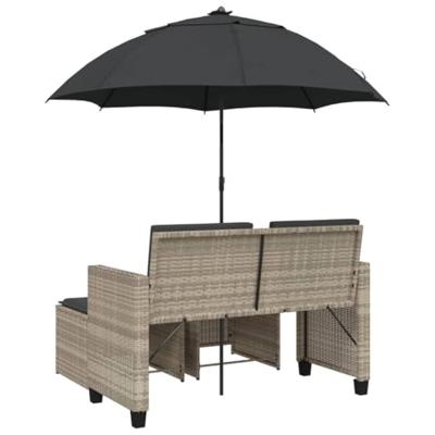 Tuinbank 2-zits parasol en voetenbanken poly rattan lichtgrijs Tuinbank 2-zits parasol en voetenbanken poly rattan lichtgrijs