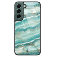 Samsung Galaxy S22 Plus glazen hardcase - Marmer azuurblauw - thumbnail