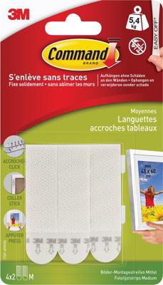 Command fotolijststrip, medium, draagvermogen 5,4 kg, wit, blister van 8 stuks Command fotolijststrip, medium, draagvermogen 5,4 kg, wit, blister van 8 stuks