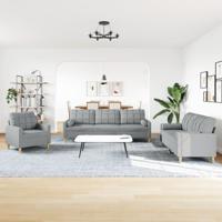 3-delige Loungeset met sierkussens stof lichtgrijs - thumbnail