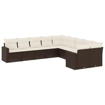 11-delige Loungeset met kussens poly rattan bruin - thumbnail