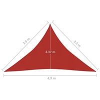 VidaXL Zonnezeil 160 g/m² 3,5x3,5x4,9 m hdpe rood - thumbnail