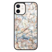 iPhone 12 glazen hardcase - Marmer bruin blauw - thumbnail