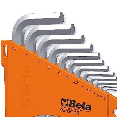 Beta 12-delige set haakse inbussleutels, verchroomd (art. 96) met support 96/SC12 - 000960395