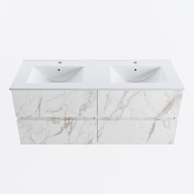 MONDIAZ VICA 120cm badmeubel onderkast Carrara 4 lades. Wastafel DENIA dubbel 2 kraangaten, kleur Glanzend Wit.